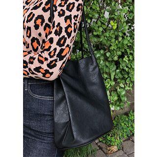 Faux-leather Bucket Tote Black - One Size