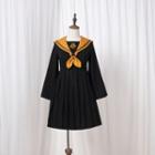 Sailor Collar Long-sleeve Pleated A-line Dress