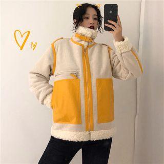 Fleece-lined Color Block Zip Jacket