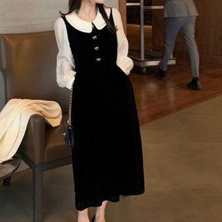 Long-sleeve Peter Pan Collar Panel Dress
