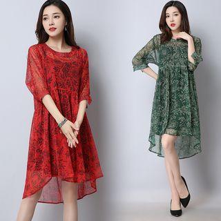 Floral Print 3/4 Sleeve Dress With Slipdress