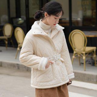 Belt-waist Buttoned Padded Jacket