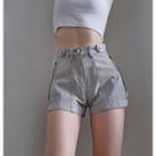 High-waist Washed Zip Cargo Shorts