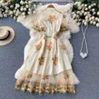 Round-neck Mesh Embroidered Dress
