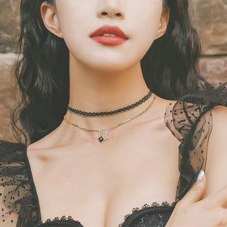 Star Pendant Lace Layered Choker Necklace As Shown In Figure - One Size