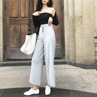 Wide-leg Cropped Pants / Set: Tube Top + Open-front Jacket
