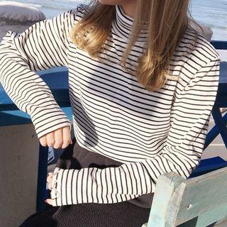 Striped Mock Neck Long Sleeve T-shirt