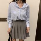 Striped Shirt / Pleated A-line Mini Skirt