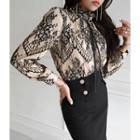 Frilled-neck Beribboned Lace Top