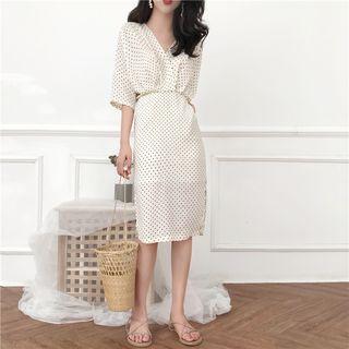 Dot V-neck Midi Dress