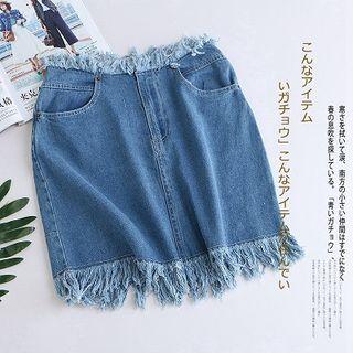 Fringe A-line Denim Skirt
