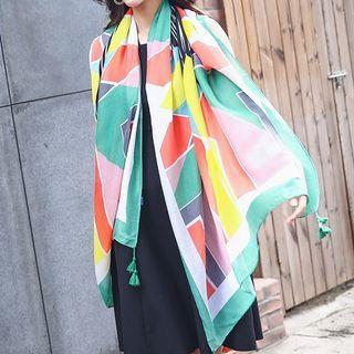 Color Block Shawl Black & White & Green & Yellow & Blue & Red & Pink - One Size