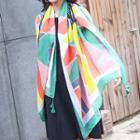 Color Block Shawl Black & White & Green & Yellow & Blue & Red & Pink - One Size