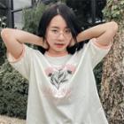 Short-sleeve Floral Print T-shirt Light Almond - One Size