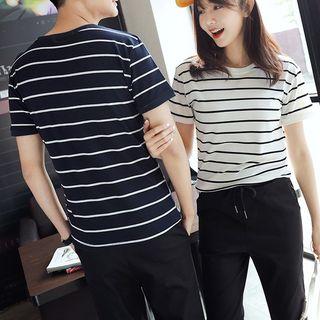 Couple Matching Striped Short-sleeve T-shirt / Cropped Pants