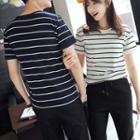 Couple Matching Striped Short-sleeve T-shirt / Cropped Pants