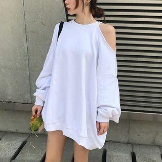 Cut-out Shoulder Striped Back Sweater