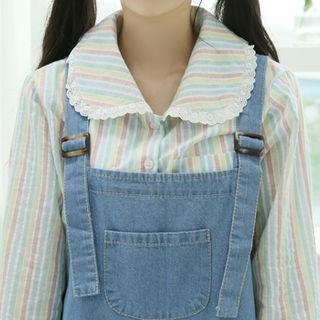 Laced Rainbow-stripe Blouse White - One Size