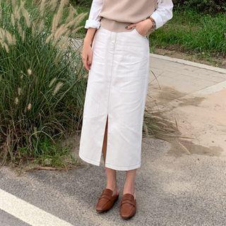 Stitched Slit-front H-line Long Skirt
