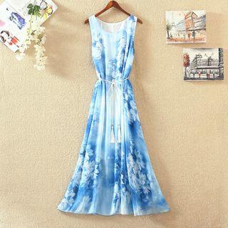 Tasseled Floral Print Sleeveless Dress