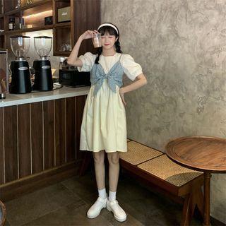 Plaid Cropped Camisole Top / Short-sleeve Plain Loose-fit Dress