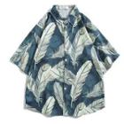 Elbow-sleeve Feather Print Hawaiian Shirt