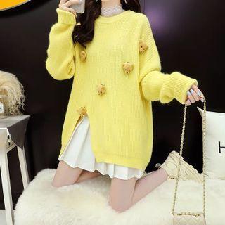 Bear Accent Slit Sweater