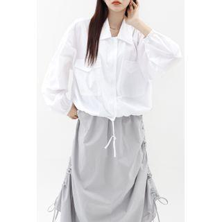 Drawstring Flap-pocket Jacket Ivory - One Size