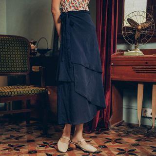 Asymmetric Midi Wrap Skirt