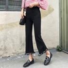 Cropped Fringed-trim Boot-cut Pants