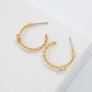 Rhinestone Chain Open Hoop Earring 1 Pair - Gold - One Size