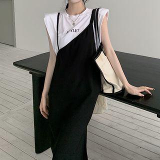 Sleeveless T-shirt / Spaghetti Strap Midi A-line Dress
