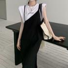 Sleeveless T-shirt / Spaghetti Strap Midi A-line Dress