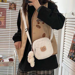 Bear Embroidered Fleece Crossbody Bag