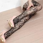Flower Print Fishnet Tights As Shown In Figure - One Size