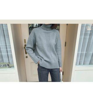 Set Of 2: Turtle-neck Raglan-sleeve Sweater