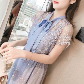 Mock Two-piece Short-sleeve Dotted Dress