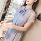 Mock Two-piece Short-sleeve Dotted Dress