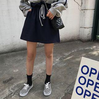 Contrast Trim Pullover / Drawstring Mini A-line Skirt