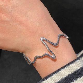 Heartbeat Sterling Silver Open Bangle Sl0780 - Silver - One Size