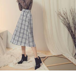 Plaid Lace-up Buttoned A-line Skirt