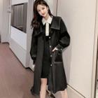 Polo Collar Panel Plain Dress / Long-sleeve Oversize Twin Pocket Coat