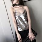 Spaghetti-strap Sequined Top As Shown In Figure - One Size