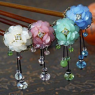 Embellished Flower Wooden Hair Stick
