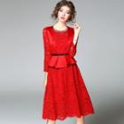 Mock Two-piece Lace 3/4-sleeve A-line Dress As Shown In Figure - S