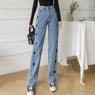 Heart Pattern High-waist Wide Leg Jeans