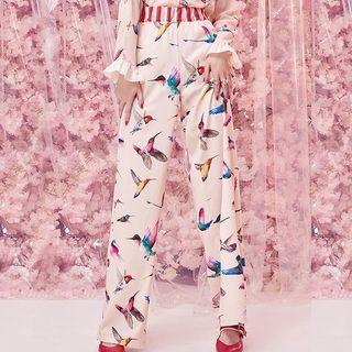 Bird Print Wide Leg Pants
