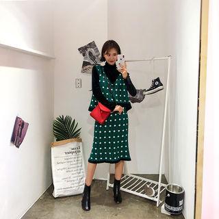 Pattern Knit Vest & Midi Skirt Set
