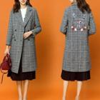 Embroidered Plaid Double Breasted Coat