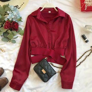 Cross-strap Cropped Long-sleeve Blouse